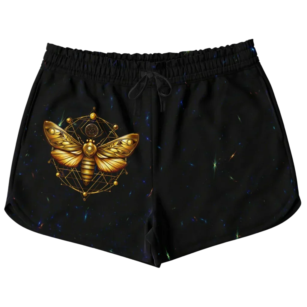 Golden Moth Loose Fit Shorts With Chakra Symbol - XS