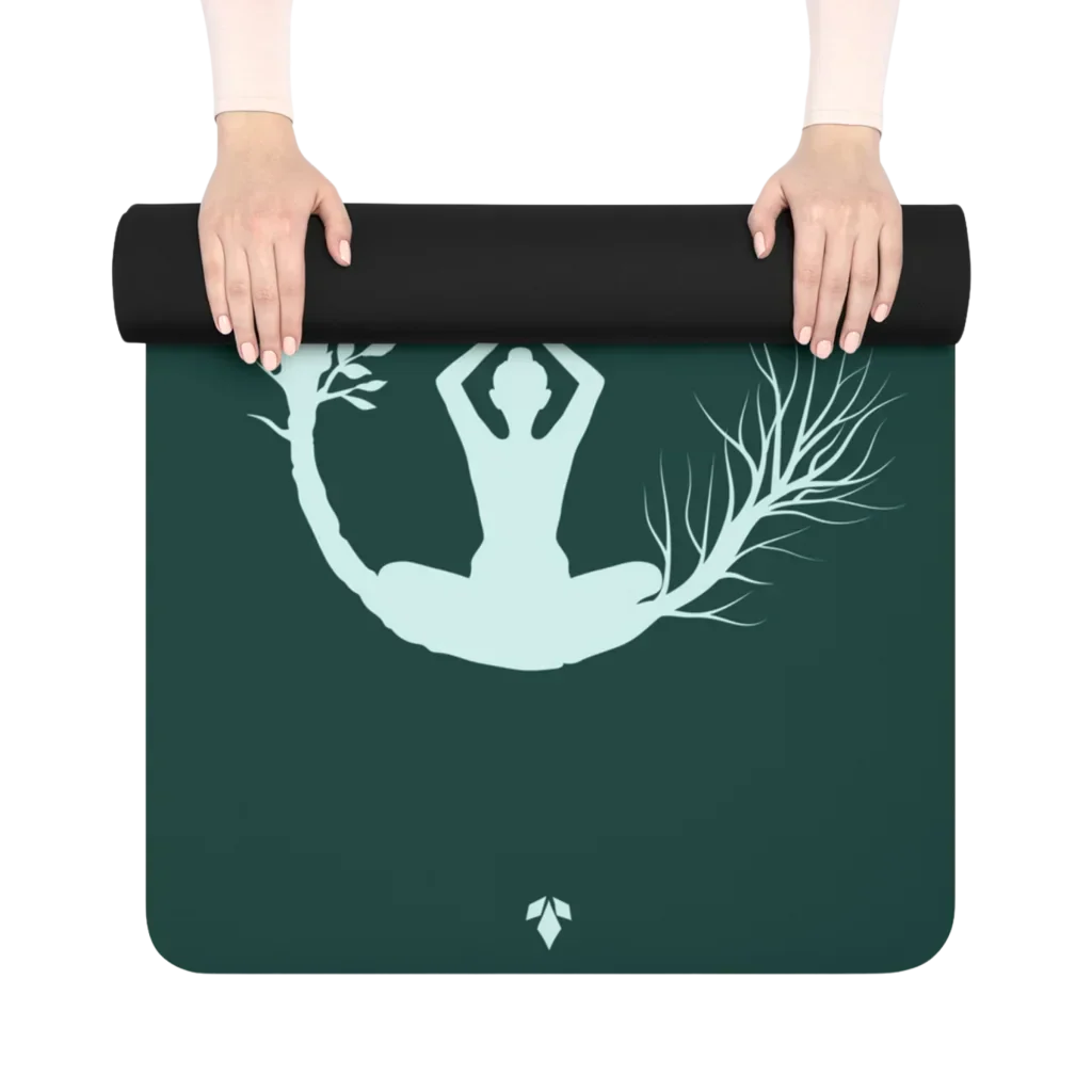 Green Yoga Mat With Buddha Quote And Tree Of Life - 24x68