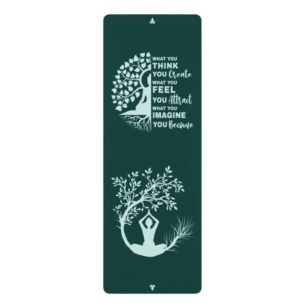 Green Yoga Mat With Buddha Quote And Tree Of Life - 24x68