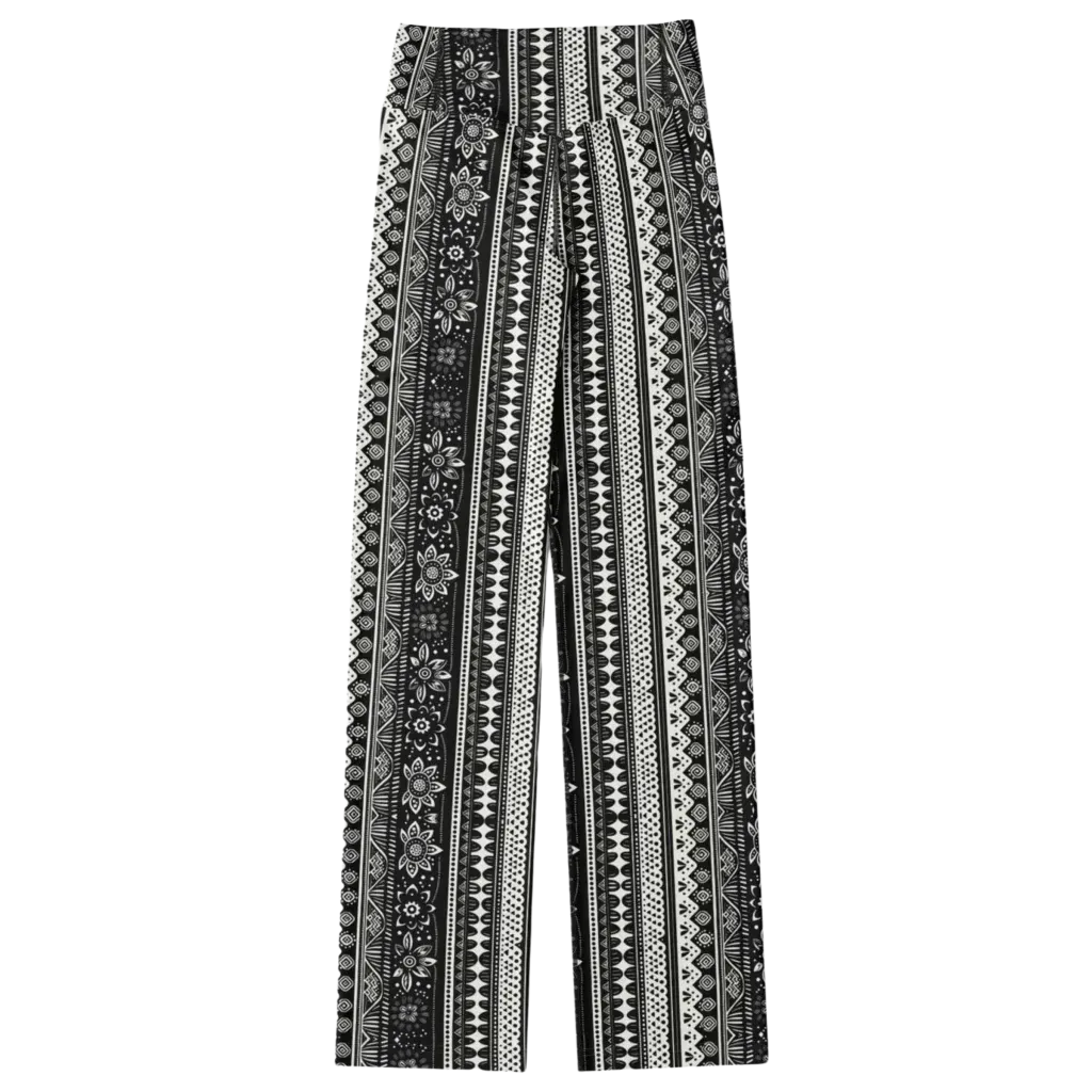Grey Flared Leggings With 70s Ethnic Stripe Print