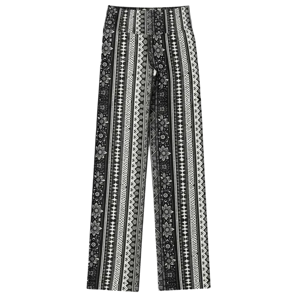 Grey Flared Leggings With 70s Ethnic Stripe Print