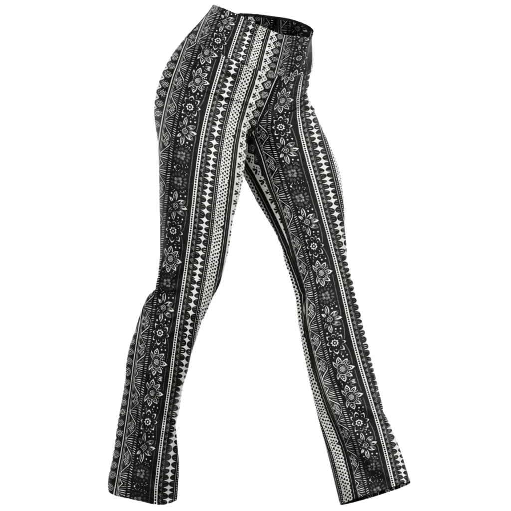 Grey Flared Leggings With 70s Ethnic Stripe Print - XS