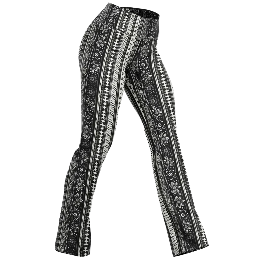 Grey Flared Leggings With 70s Ethnic Stripe Print - XS