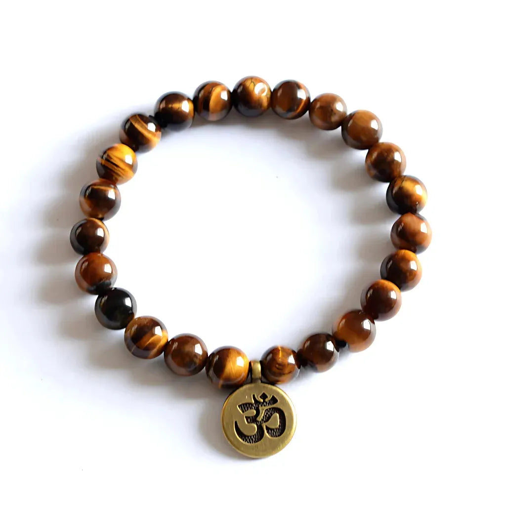 Handcrafted Brown Beaded Bracelets for Mindful Living - Om