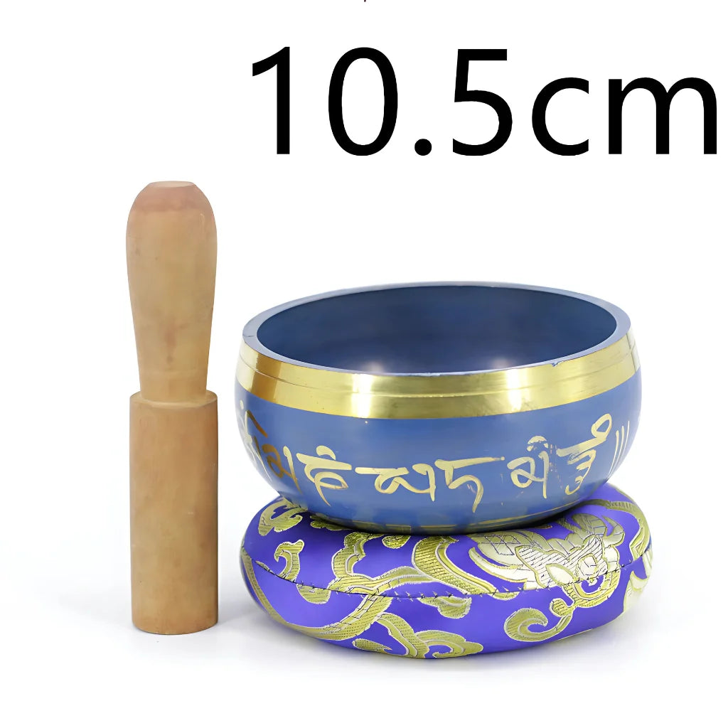 Handcrafted Tibet Singing Bowl With Striker & Mat - Blue / 10.5cm