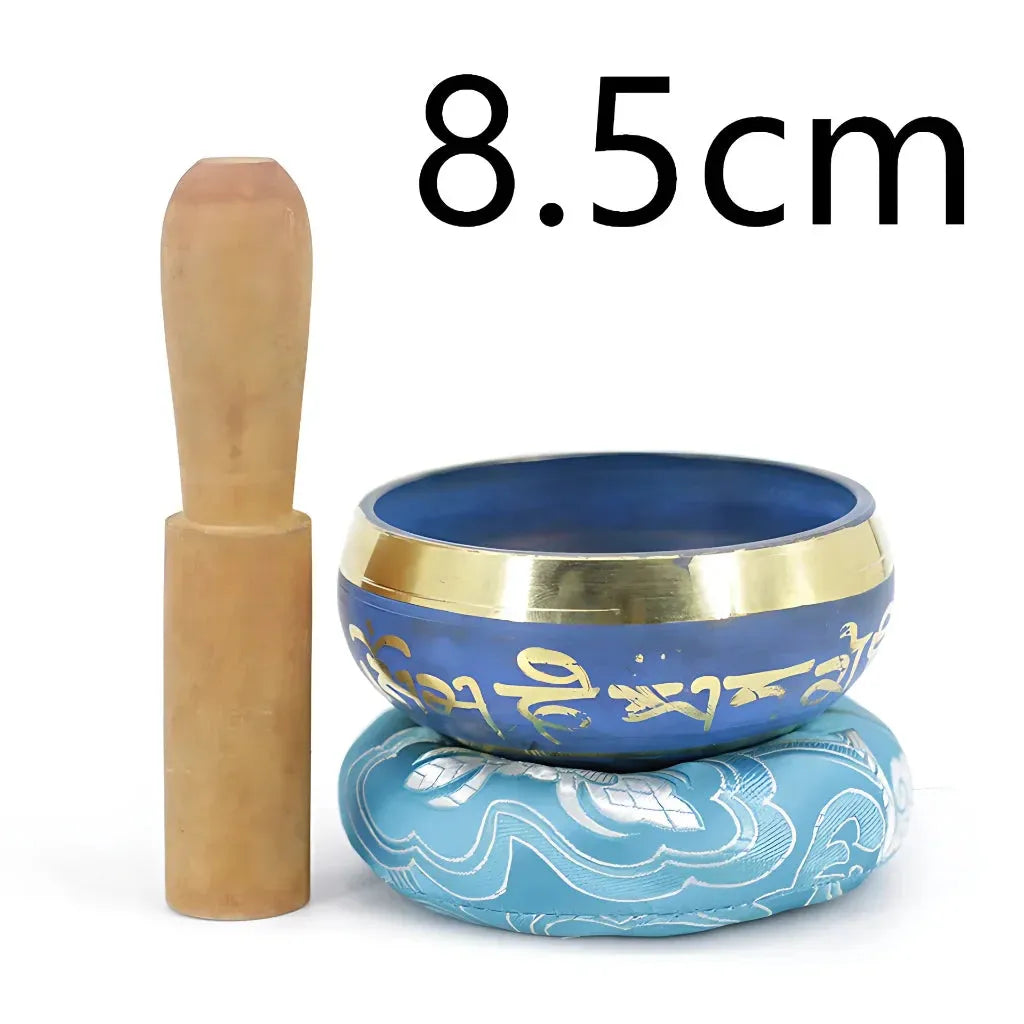 Handcrafted Tibet Singing Bowl With Striker & Mat - Blue / 8.5cm
