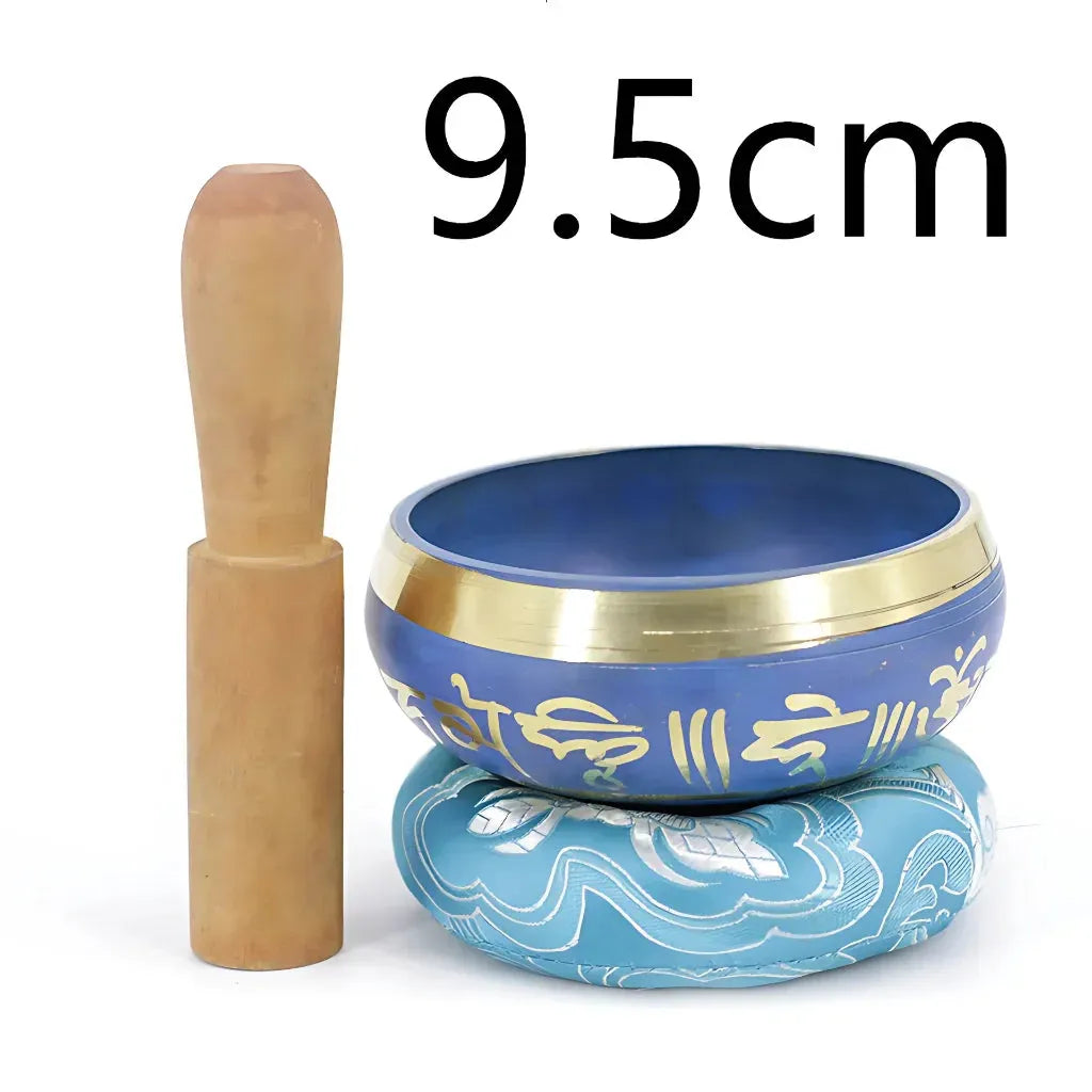 Handcrafted Tibet Singing Bowl With Striker & Mat - Blue / 9.5cm