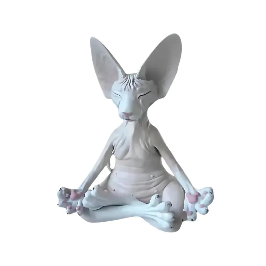 Handcrafted Yoga Cat Statue For Mindful Spaces - White