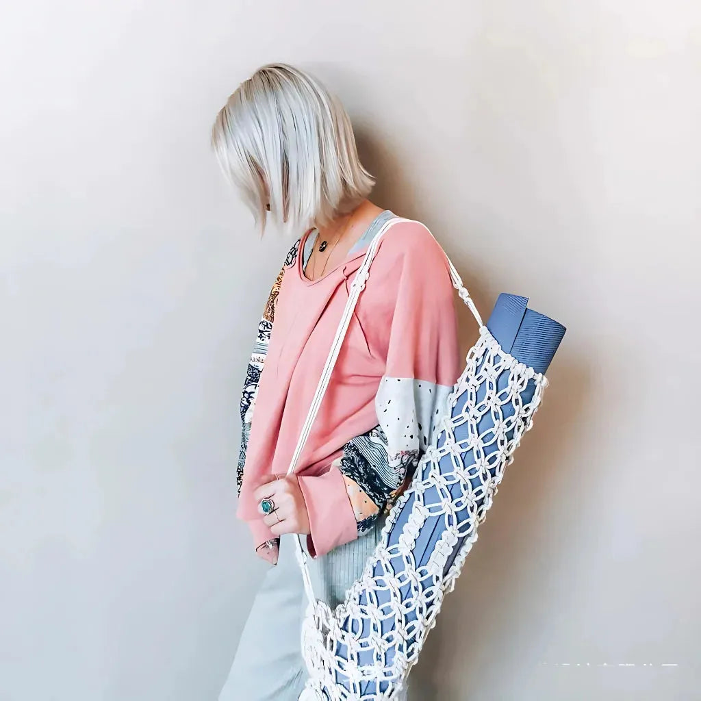 Handwoven Yoga Backpack With Mat Holder - White
