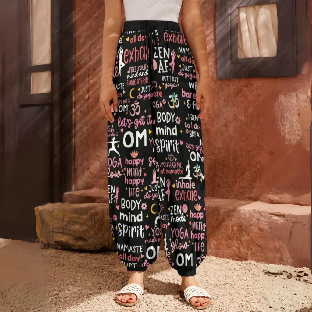 Harem Ladies Pants With Yoga Quotes Print