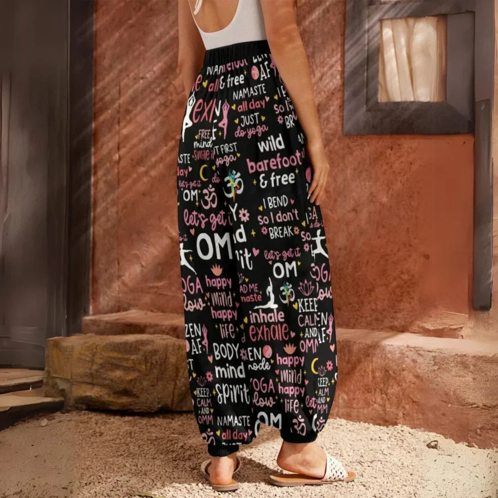Harem Ladies Pants With Yoga Quotes Print