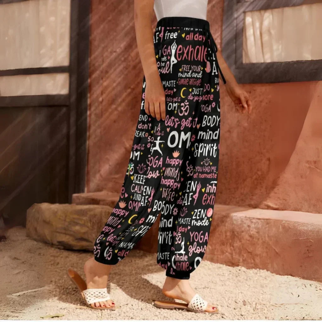 Harem Ladies Pants With Yoga Quotes Print