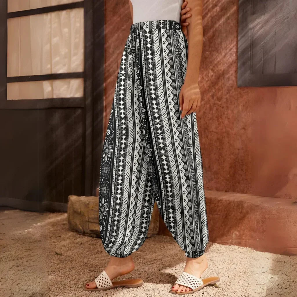 Harem Trousers Women Ethnic Stripe Boho Vibe Pants - XS