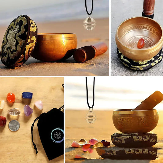 Healing Amethyst Singing Bowl Set With Music Box - Buddha Sound Bowl Set