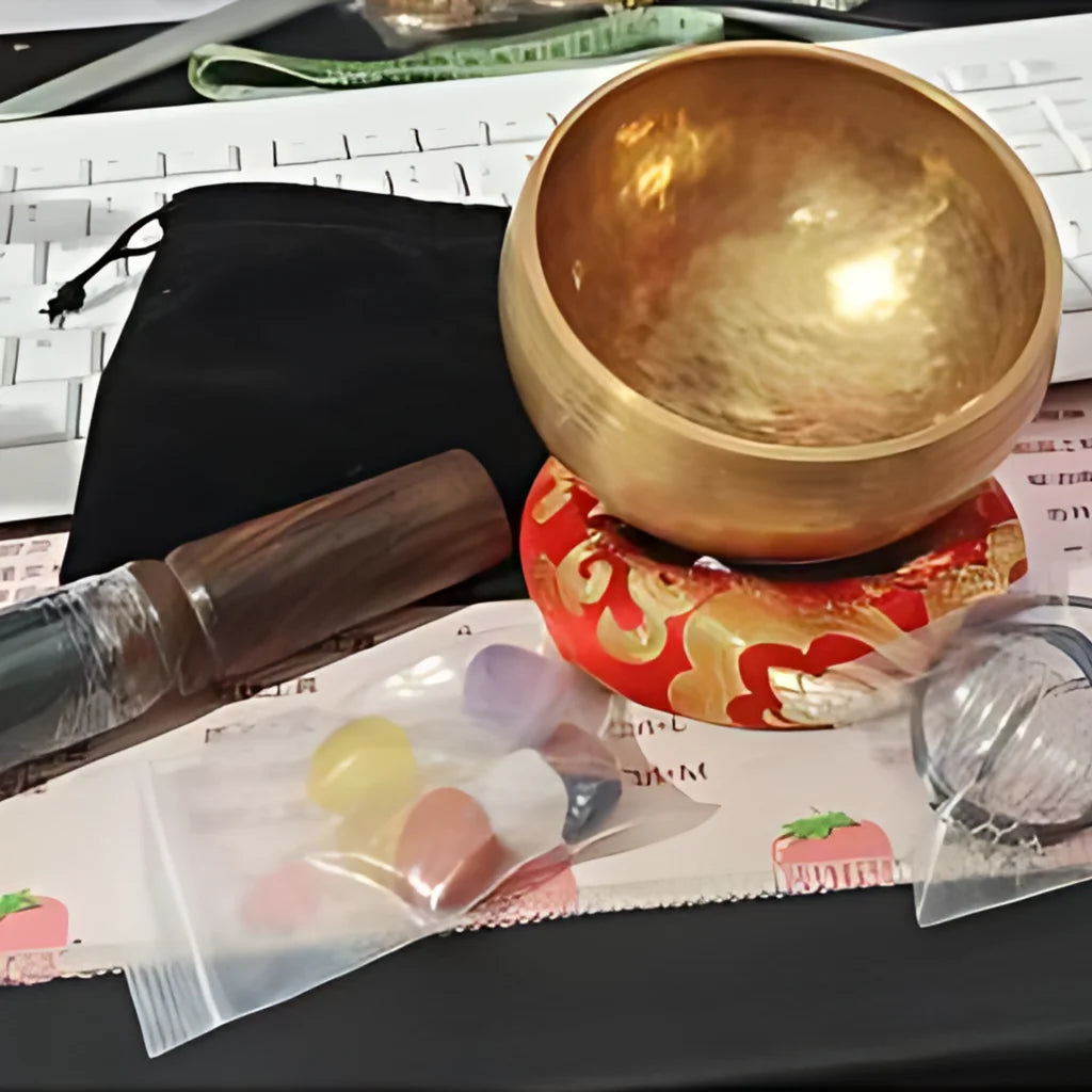 Healing Amethyst Singing Bowl Set With Music Box - Buddha Sound Bowl Set