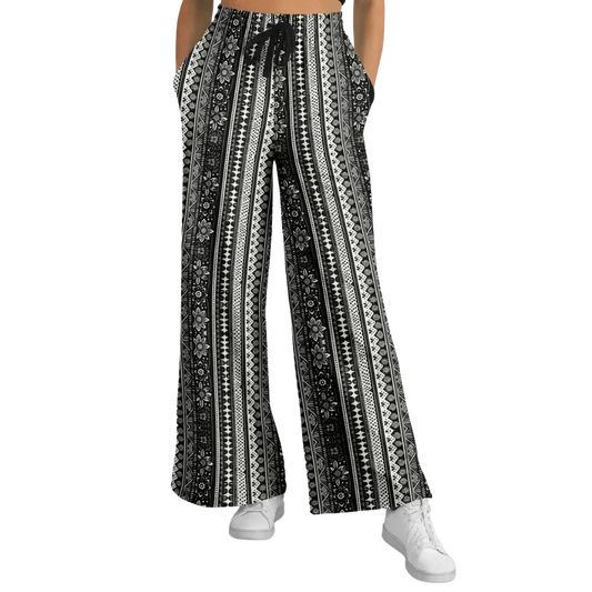 Hippie Spirit Grey Flare Joggers With Ethnic Stripe Print - XS