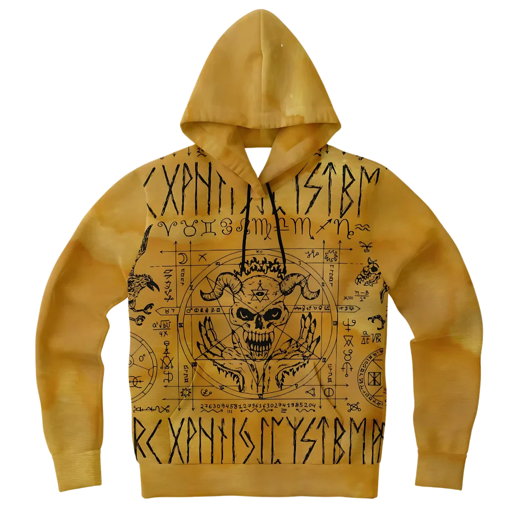 Hoodie In Yellow With Ouija Board Occult Design