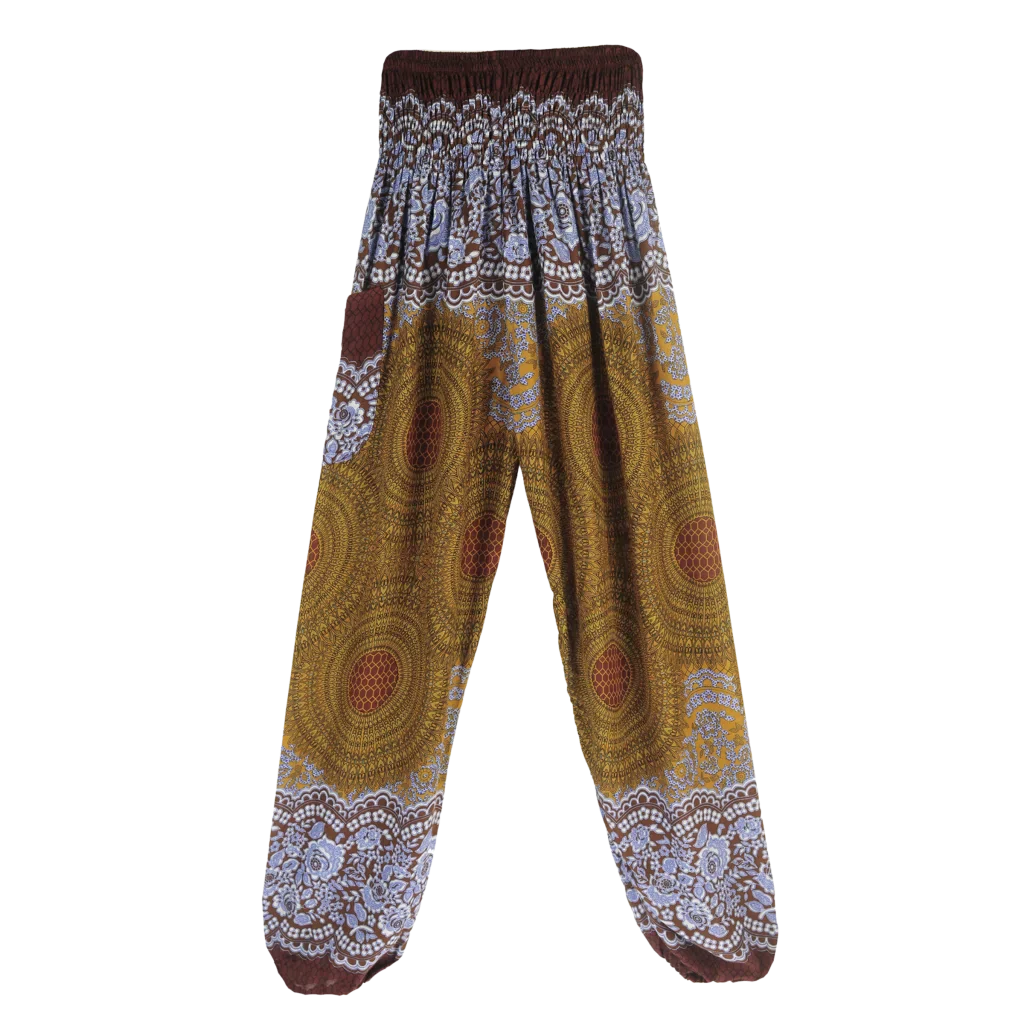 Ladies Boho Pants With High Waist Cotton Comfort - Coffee / one size