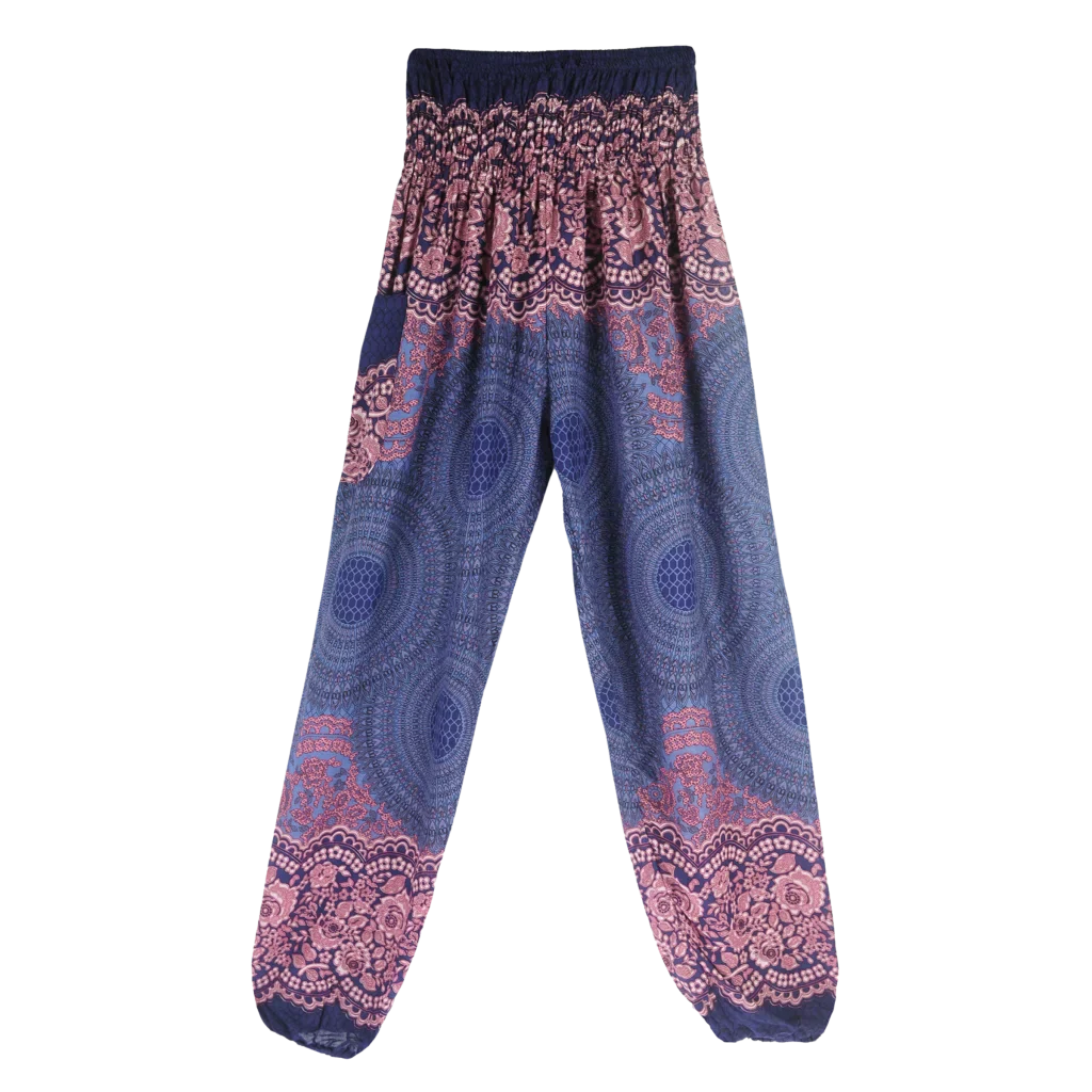 Ladies Boho Pants With High Waist Cotton Comfort - Royal Blue / one size