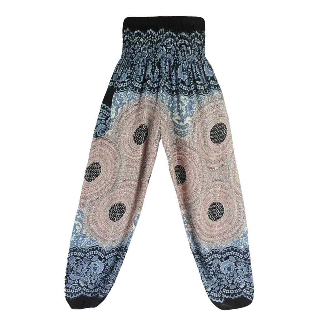 Ladies Boho Pants With High Waist Cotton Comfort - White / one size
