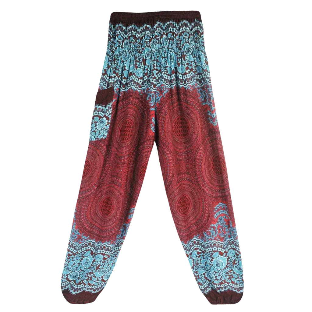 Ladies Boho Pants With High Waist Cotton Comfort - Wine Red / one size
