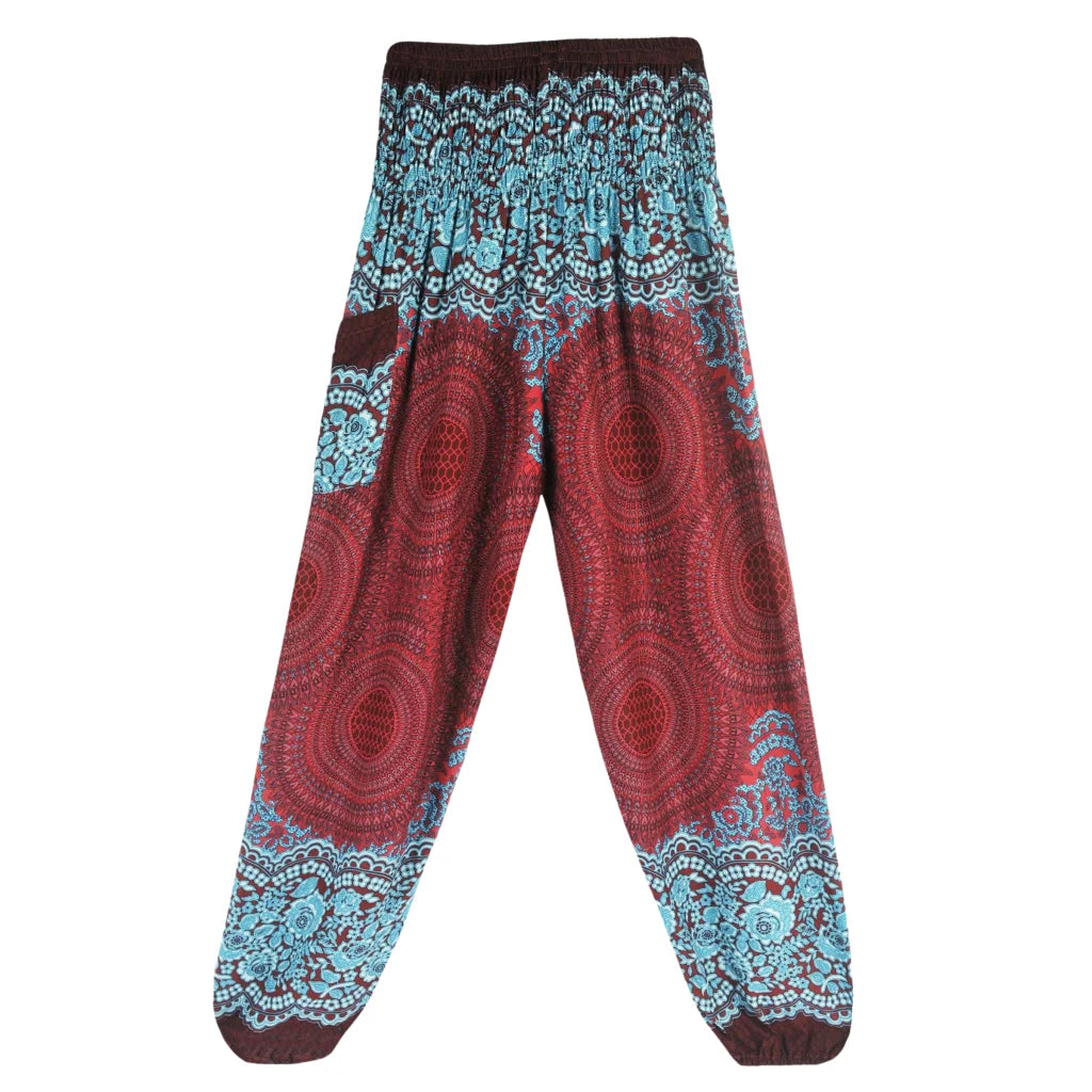 Ladies Boho Pants With High Waist Cotton Comfort - Wine Red / one size