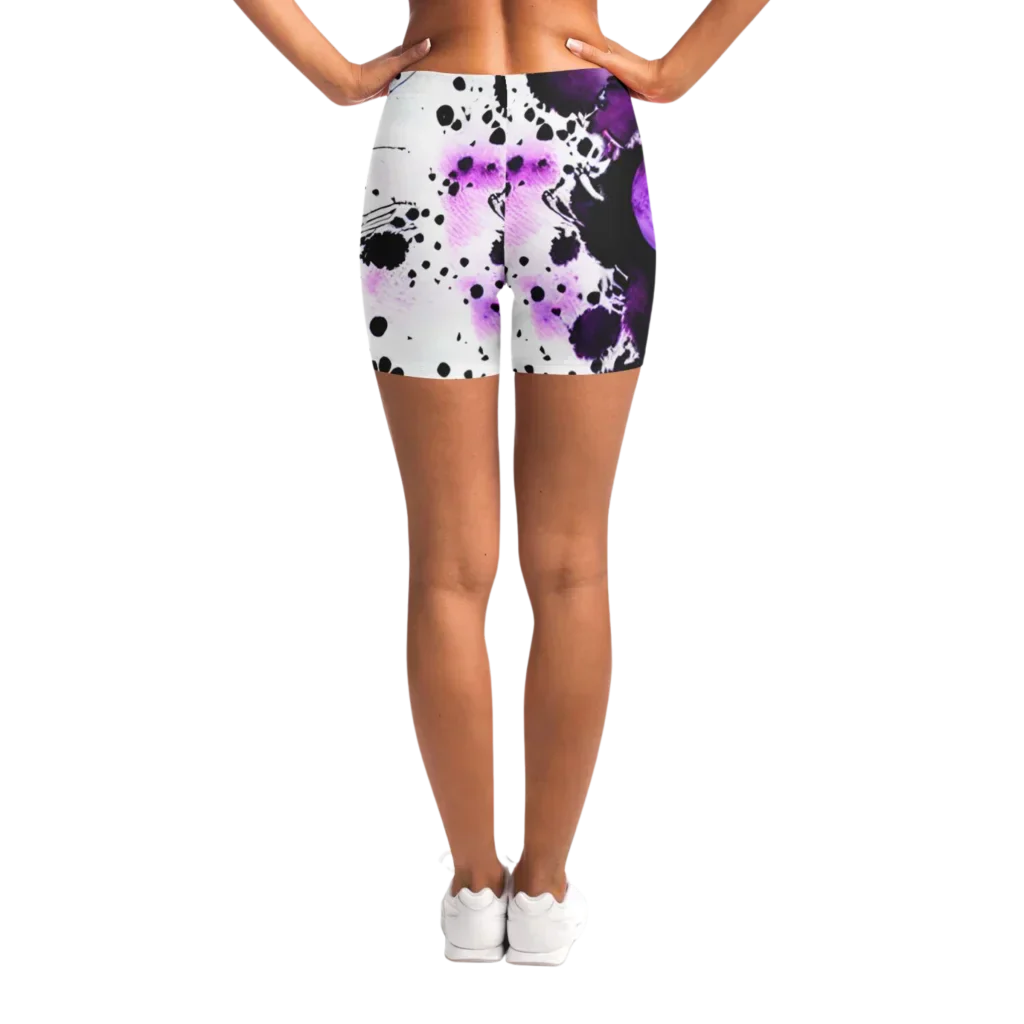 Ladies Yoga Shorts With Purple Heart Print Design