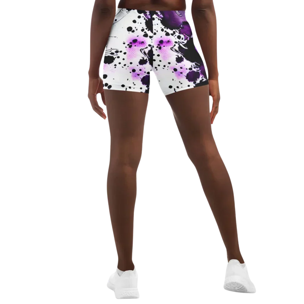 Ladies Yoga Shorts With Purple Heart Print Design