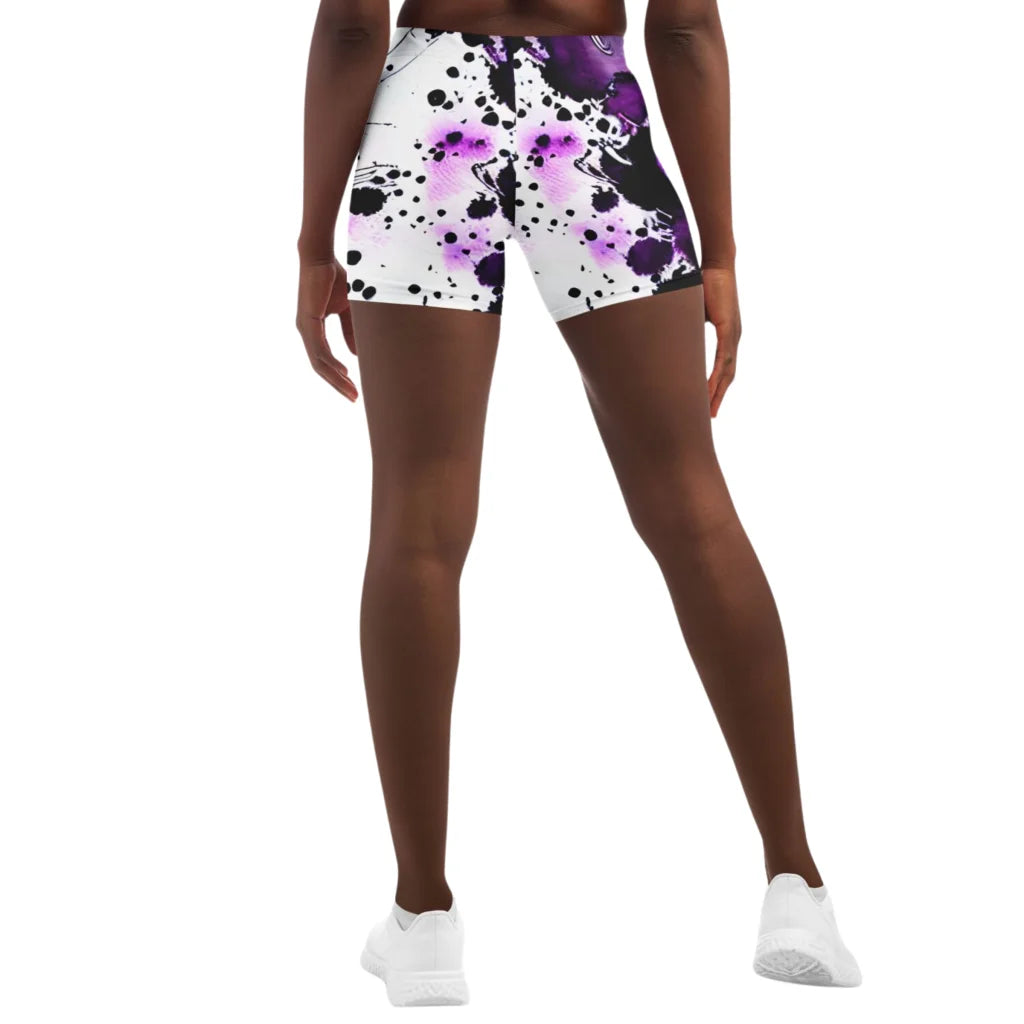 Ladies Yoga Shorts With Purple Heart Print Design