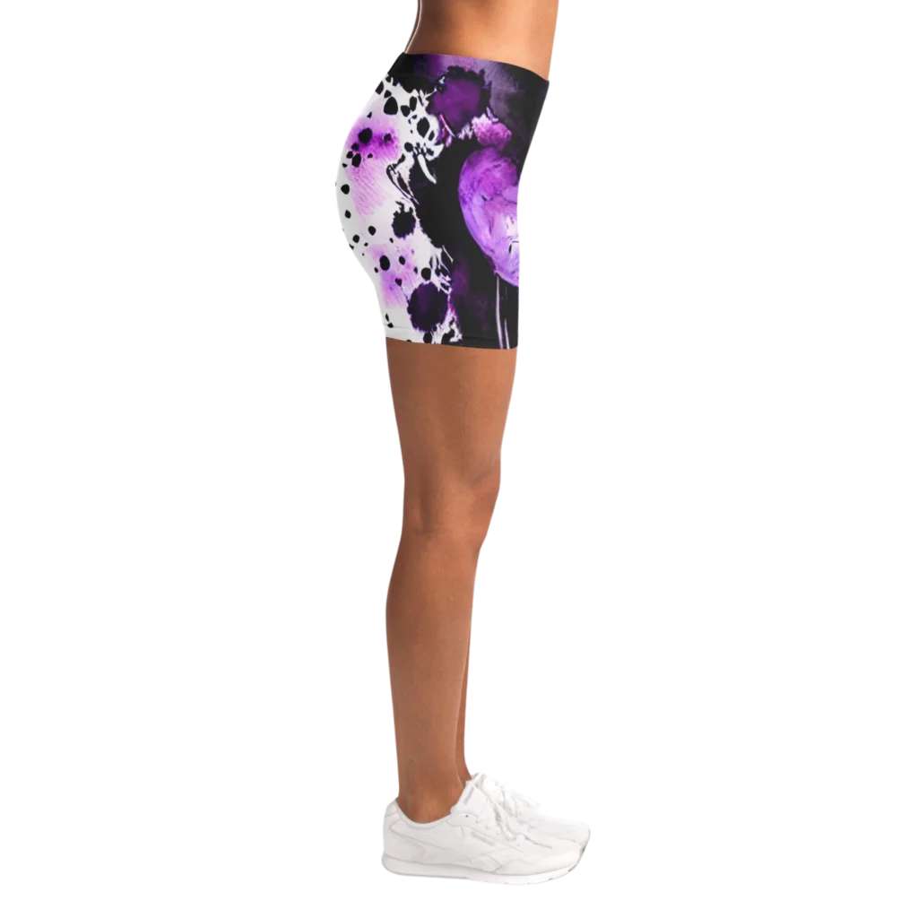 Ladies Yoga Shorts With Purple Heart Print Design