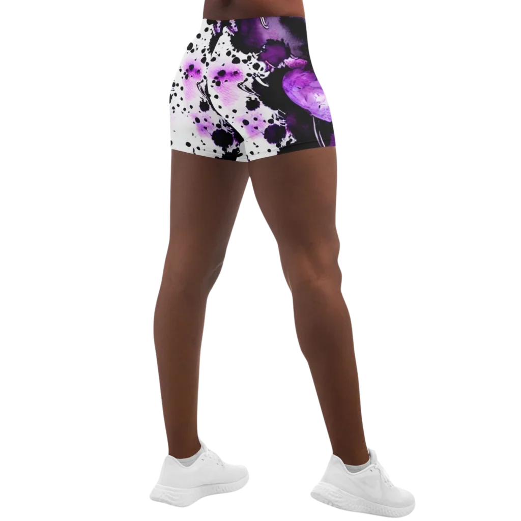Ladies Yoga Shorts With Purple Heart Print Design