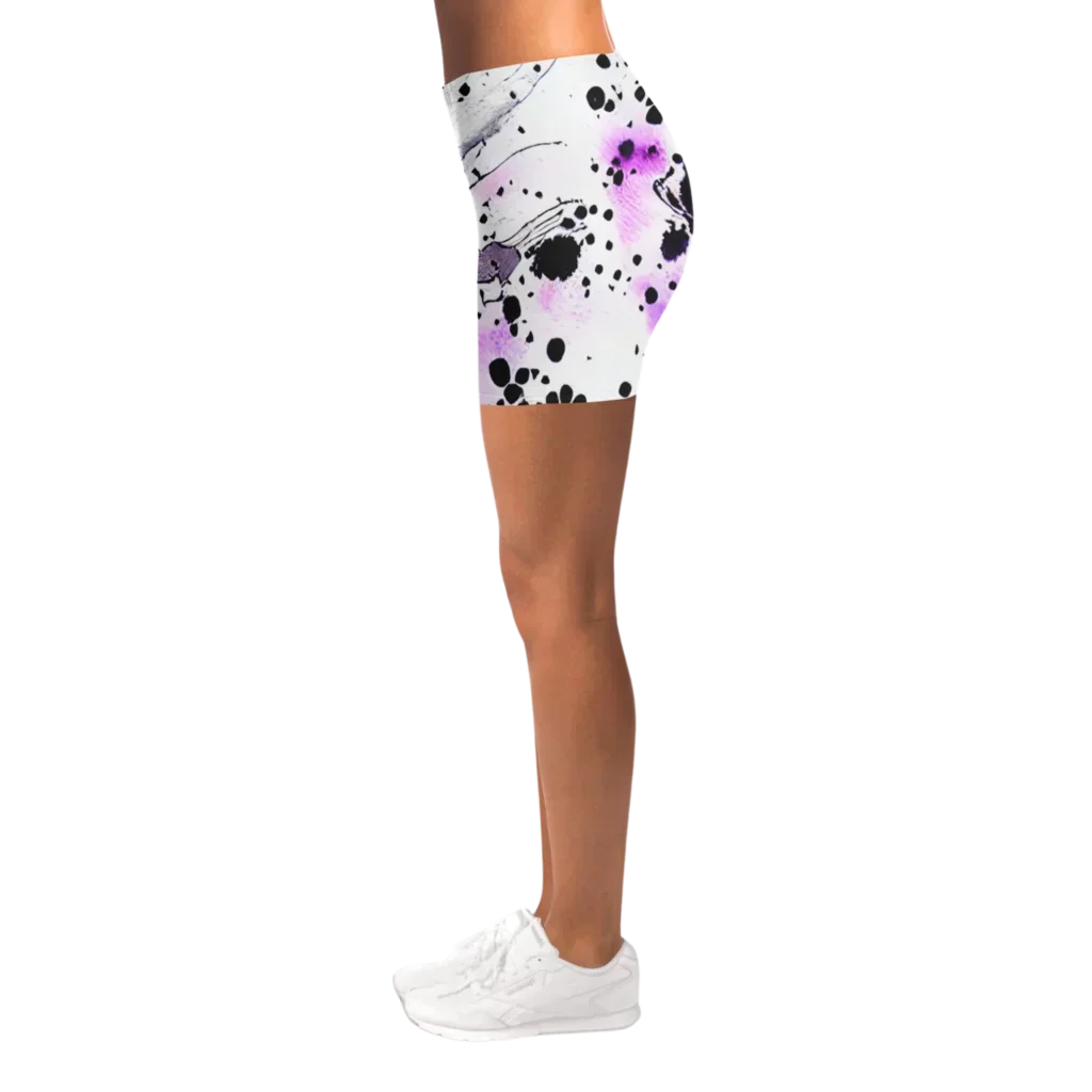 Ladies Yoga Shorts With Purple Heart Print Design