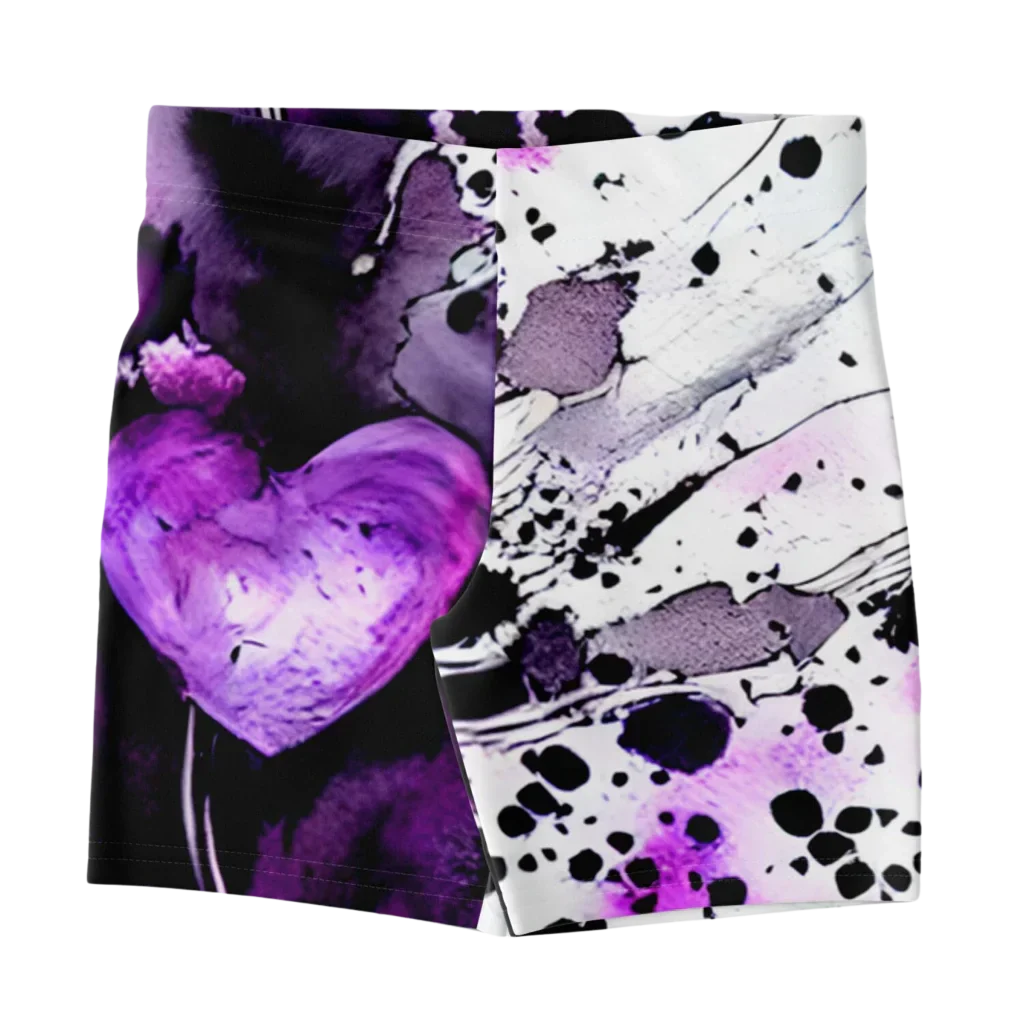 Ladies Yoga Shorts With Purple Heart Print Design