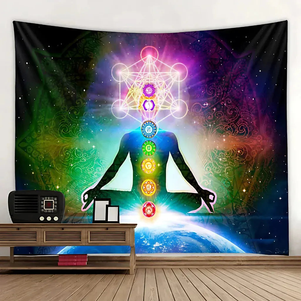 Large Tapestry With Chakra Symbols In Boho Style - 1 Style / 150x130 cm