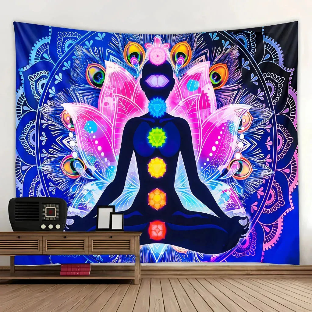 Large Tapestry With Chakra Symbols In Boho Style - 21Style / 150x130 cm