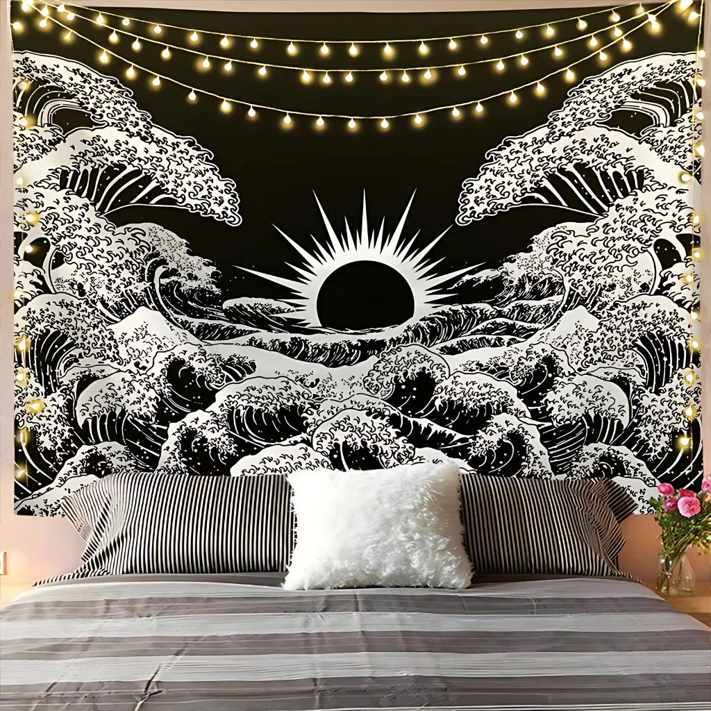 Large Wall Tapestry With Sun And Moon Mandalas - A / 95x73 cm