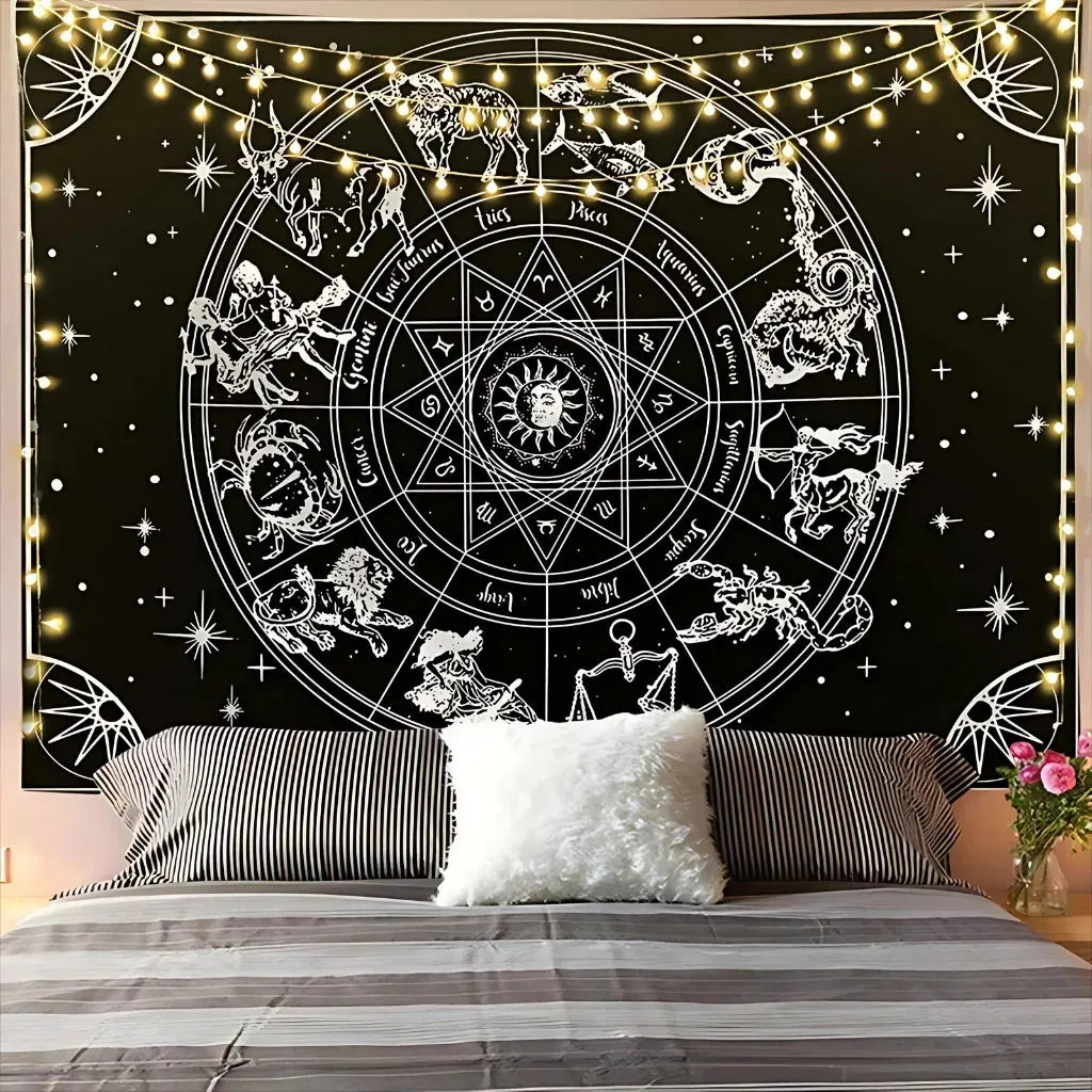 Large Wall Tapestry With Sun And Moon Mandalas - B / 95x73 cm