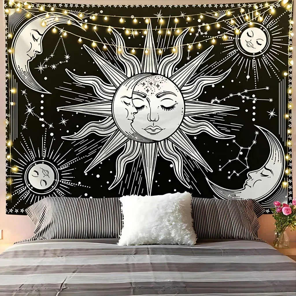 Large Wall Tapestry With Sun And Moon Mandalas - D / 95x73 cm