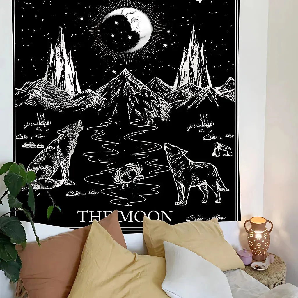 Large Wall Tapestry With Sun And Moon Mandalas - E / 95x73 cm