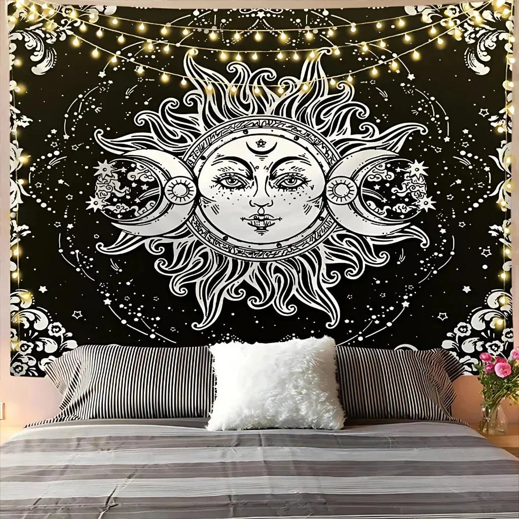 Large Wall Tapestry With Sun And Moon Mandalas - F / 95x73 cm