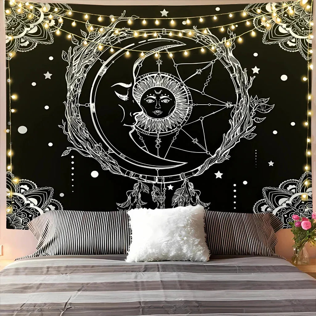 Large Wall Tapestry With Sun And Moon Mandalas - G / 95x73 cm
