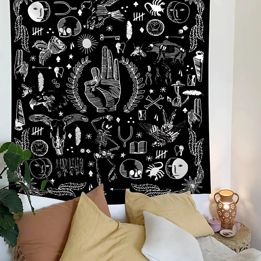 Large Wall Tapestry With Sun And Moon Mandalas - I / 95x73 cm