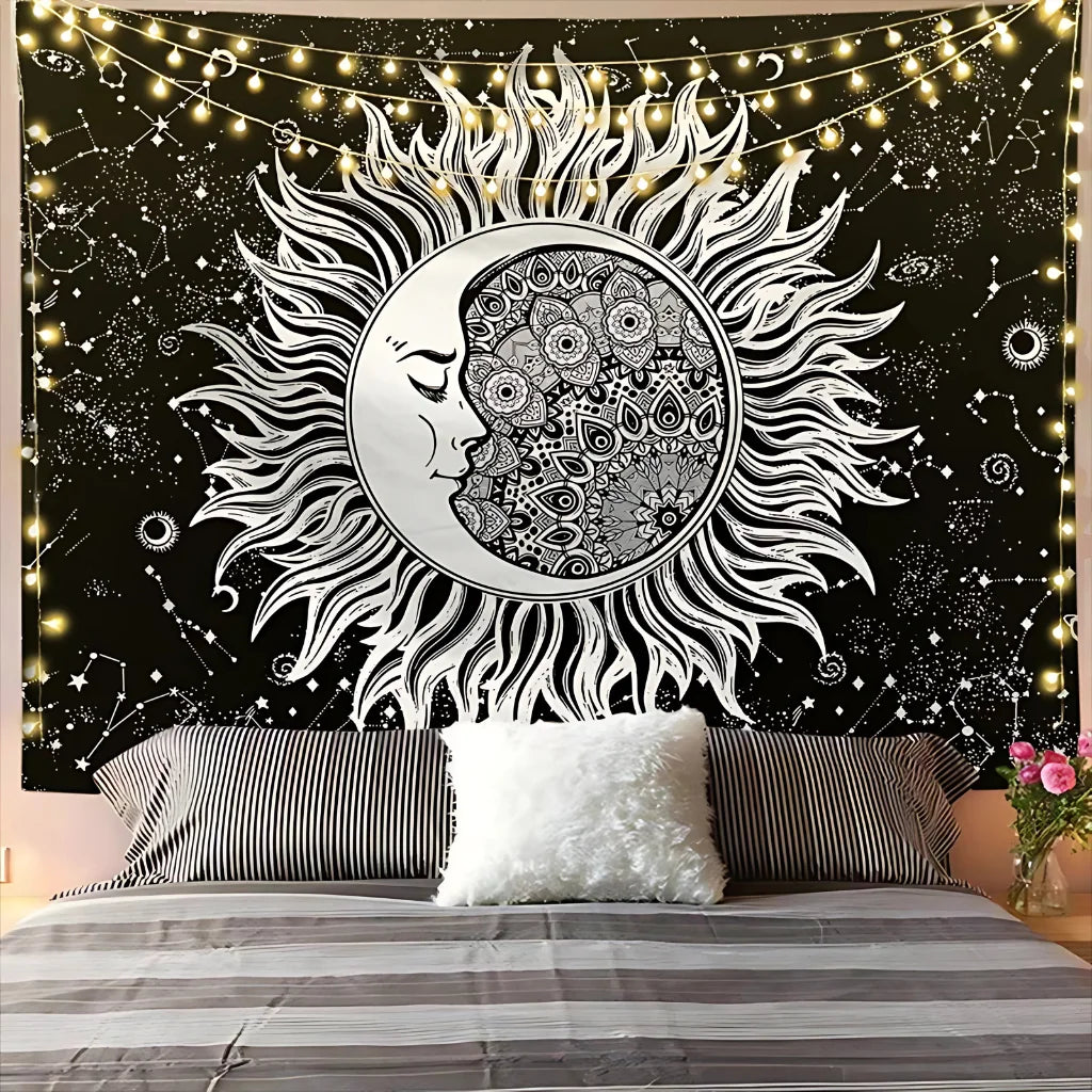 Large Wall Tapestry With Sun And Moon Mandalas - K / 95x73 cm