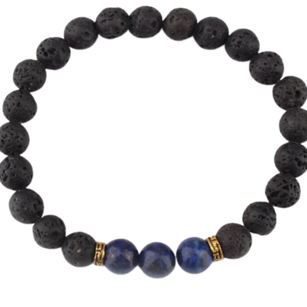 Lava Beads Bracelet With Natural Stone Accents