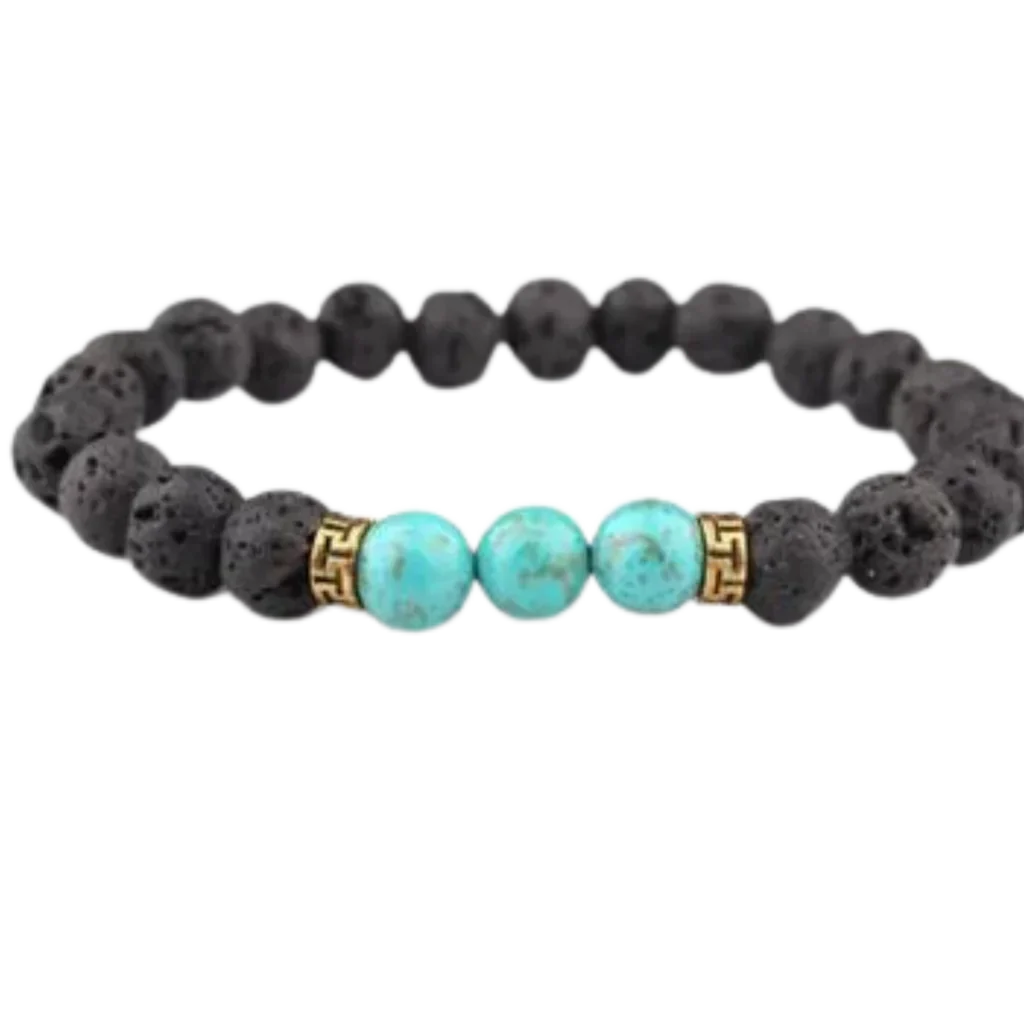 Lava Beads Bracelet With Natural Stone Accents