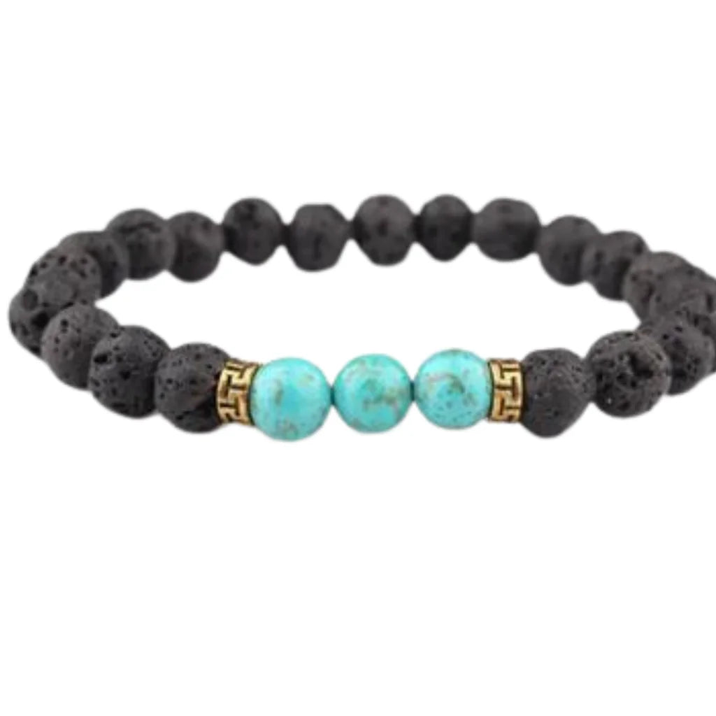 Lava Beads Bracelet With Natural Stone Accents