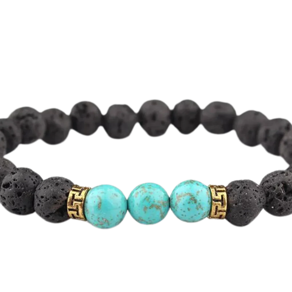 Lava Beads Bracelet With Natural Stone Accents - Style