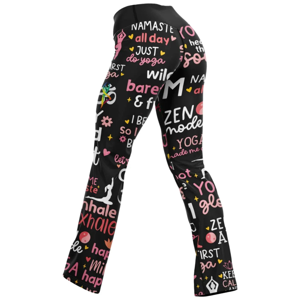 Leggings Flare With Spiritual Yoga Quote Print