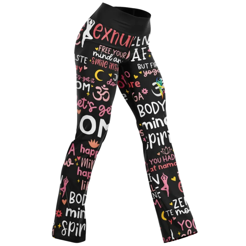 Leggings Flare With Spiritual Yoga Quote Print - XS