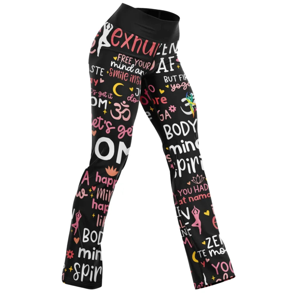 Leggings Flare With Spiritual Yoga Quote Print - XS